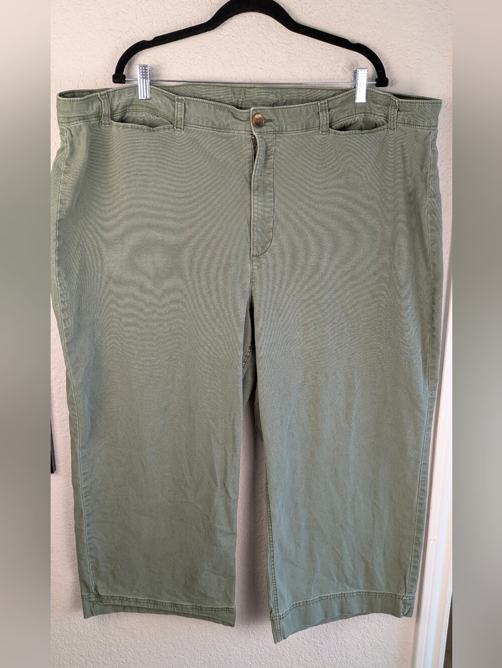 Old Navy Cropped Wide Leg Pants 26W Green Khaki Light Stretch Cotton Twill Chino